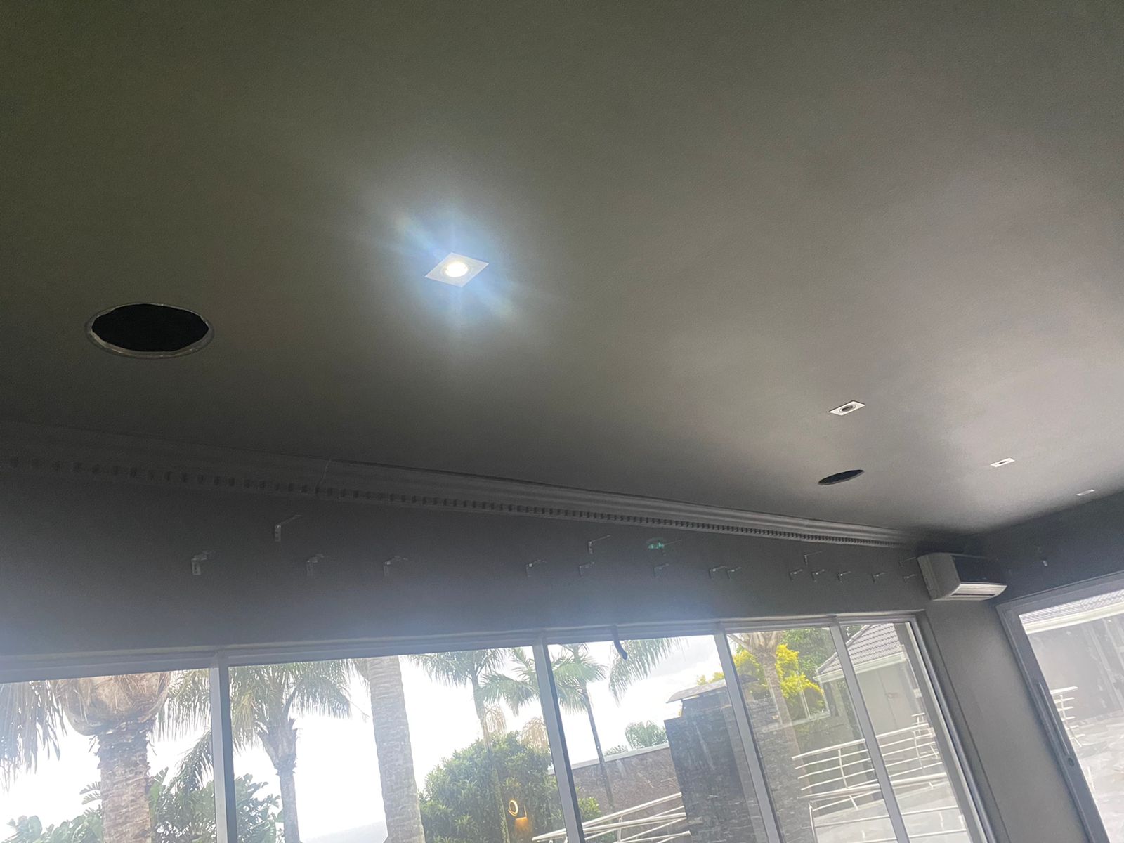 Rear speaker holes cut during home cinema first-fix planning